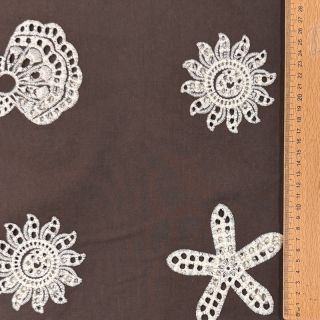 Țesătură din bumbac EMBROIDERY Sea ornaments brown
