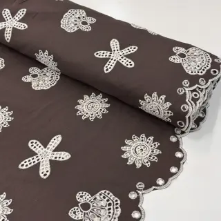 Țesătură din bumbac EMBROIDERY Sea ornaments brown