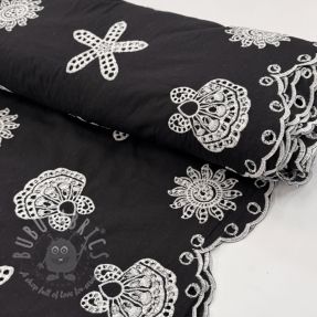 Țesătură din bumbac EMBROIDERY Sea ornaments black