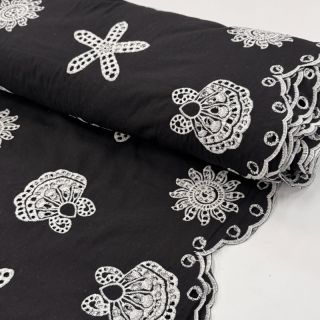 Țesătură din bumbac EMBROIDERY Sea ornaments black