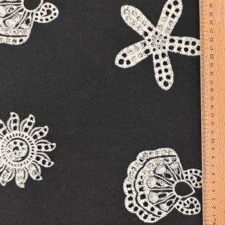 Țesătură din bumbac EMBROIDERY Sea ornaments black