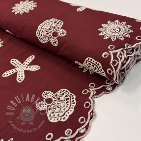 Țesătură din bumbac EMBROIDERY Sea ornaments bordeaux