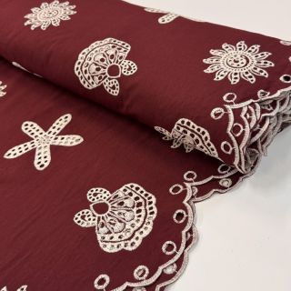 Țesătură din bumbac EMBROIDERY Sea ornaments bordeaux
