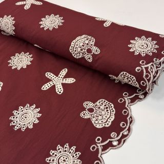 Țesătură din bumbac EMBROIDERY Sea ornaments bordeaux