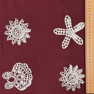 Țesătură din bumbac EMBROIDERY Sea ornaments bordeaux