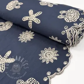 Țesătură din bumbac EMBROIDERY Sea ornaments navy
