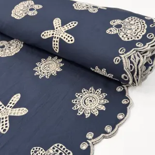 Țesătură din bumbac EMBROIDERY Sea ornaments navy
