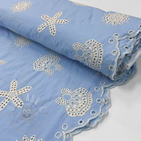 Țesătură din bumbac EMBROIDERY Sea ornaments light blue