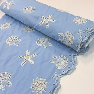 Țesătură din bumbac EMBROIDERY Sea ornaments light blue