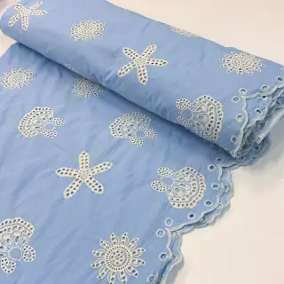 Țesătură din bumbac EMBROIDERY Sea ornaments light blue