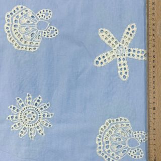 Țesătură din bumbac EMBROIDERY Sea ornaments light blue
