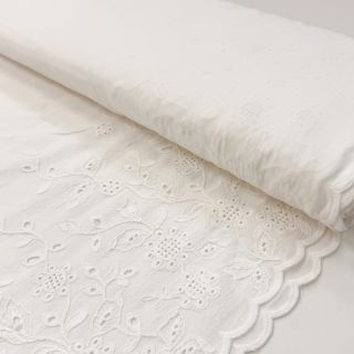 Țesătură din bumbac VOILE EMBROIDERY ONE-SIDE BORDER white