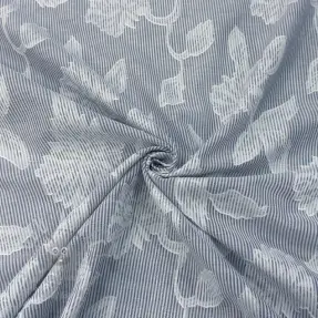 Țesătură din bumbac YARN DYED Stripes JACQUARD Flowers navy