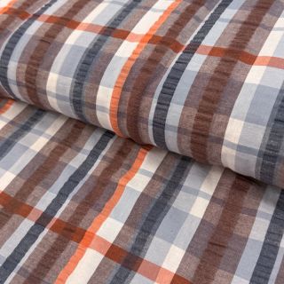 Țesătură din bumbac SEERSUCKER YARN DYED Checks blue
