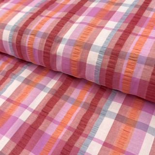 Țesătură din bumbac SEERSUCKER YARN DYED Checks pink