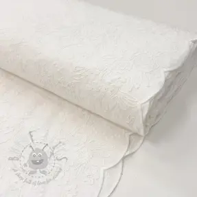 Țesătură din bumbac VOILE EMBROIDERY Flowers TWO-SIDED SCALLOP white