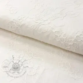 Țesătură din bumbac VOILE EMBROIDERY Flowers white