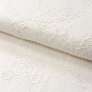 Țesătură din bumbac VOILE EMBROIDERY Flowers white