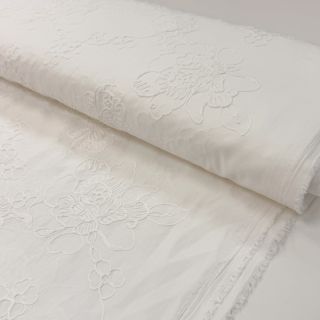 Țesătură din bumbac VOILE EMBROIDERY Flowers white