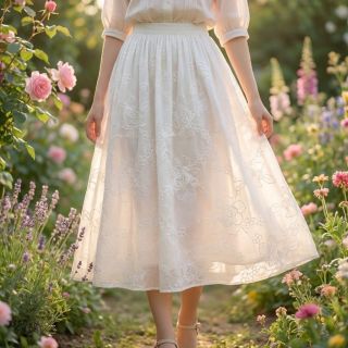 Țesătură din bumbac VOILE EMBROIDERY Flowers white