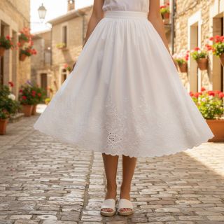 Țesătură din bumbac VOILE EMBROIDERY ONE-SIDE BORDER white
