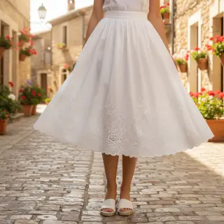 Țesătură din bumbac VOILE EMBROIDERY ONE-SIDE BORDER white