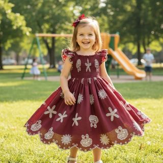 Țesătură din bumbac EMBROIDERY Sea ornaments bordeaux