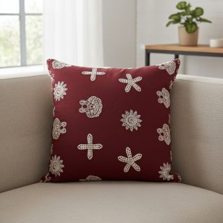 Țesătură din bumbac EMBROIDERY Sea ornaments bordeaux