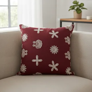 Țesătură din bumbac EMBROIDERY Sea ornaments bordeaux