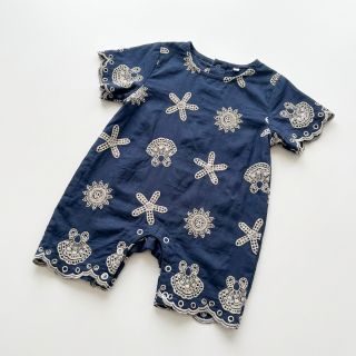 Țesătură din bumbac EMBROIDERY Sea ornaments navy