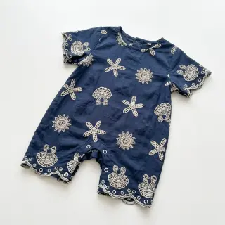 Țesătură din bumbac EMBROIDERY Sea ornaments navy
