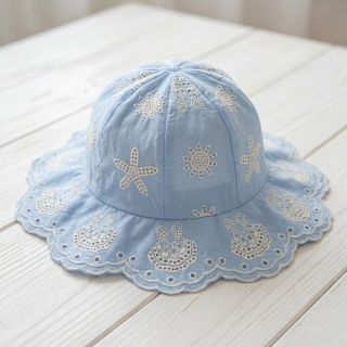 Țesătură din bumbac EMBROIDERY Sea ornaments light blue