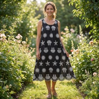 Țesătură din bumbac EMBROIDERY Sea ornaments black