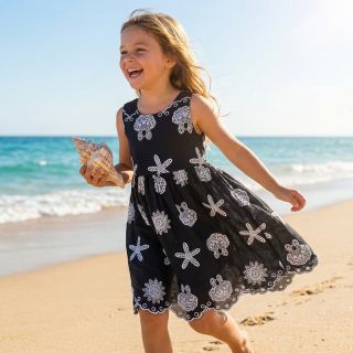 Țesătură din bumbac EMBROIDERY Sea ornaments black