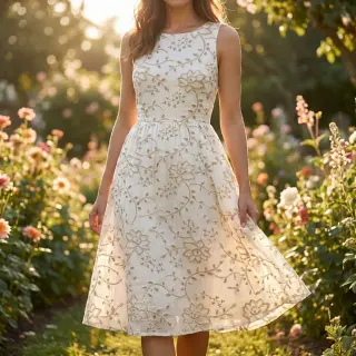 Țesătură din bumbac VOILE EMBROIDERY Kiara off white