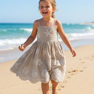 Țesătură din bumbac EMBROIDERY Sea ornaments natural