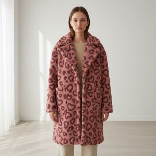 Stofă palton TEDDY Hearts old pink