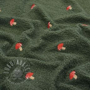 Stofă palton EMBROIDERY Little mushrooms green