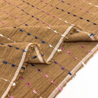 Țesătură din bumbac DOBBY CRINKLE Stripe camel