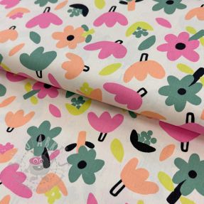 Țesătură din bumbac Flowers natural/green by JENNIFER BOURON ORGANIC