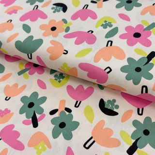 Țesătură din bumbac Flowers natural/green by JENNIFER BOURON ORGANIC