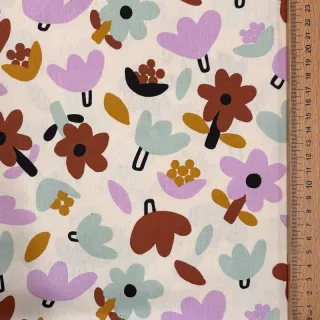 Țesătură din bumbac Flowers natural/lavender by JENNIFER BOURON ORGANIC