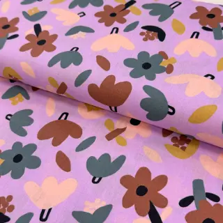 Țesătură din bumbac Flowers lavender by JENNIFER BOURON ORGANIC