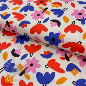 Țesătură din bumbac Flowers natural/blue by JENNIFER BOURON ORGANIC