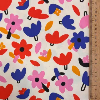Țesătură din bumbac Flowers natural/blue by JENNIFER BOURON ORGANIC