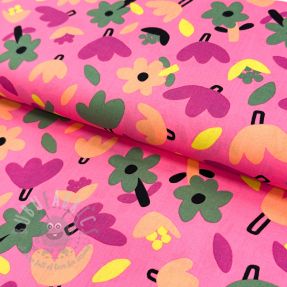 Țesătură din bumbac Flowers pink by JENNIFER BOURON ORGANIC