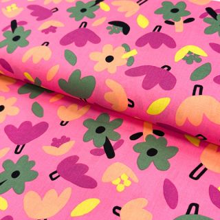 Țesătură din bumbac Flowers pink by JENNIFER BOURON ORGANIC