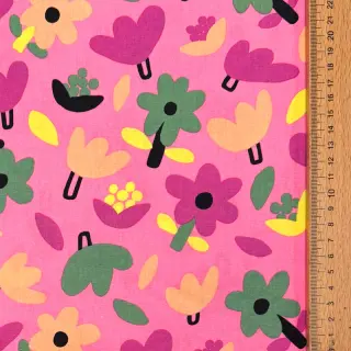 Țesătură din bumbac Flowers pink by JENNIFER BOURON ORGANIC