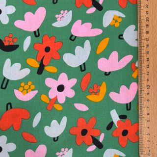 Țesătură din bumbac Flowers green by JENNIFER BOURON ORGANIC