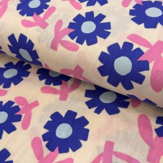 Mușelină Flowers blue by JENNIFER BOURON ORGANIC